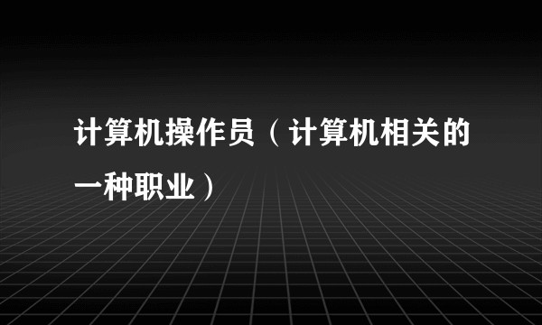 计算机操作员(计算机相关的一种职业)
