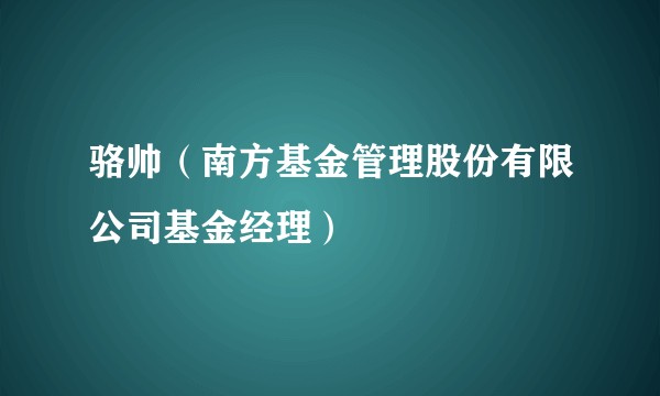 骆帅（南方基金管理股份有限公司基金经理）