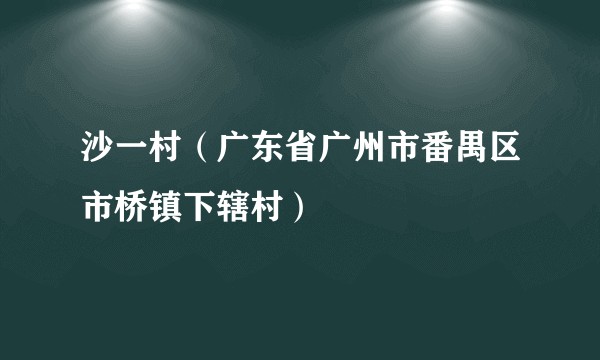沙一村（广东省广州市番禺区市桥镇下辖村）