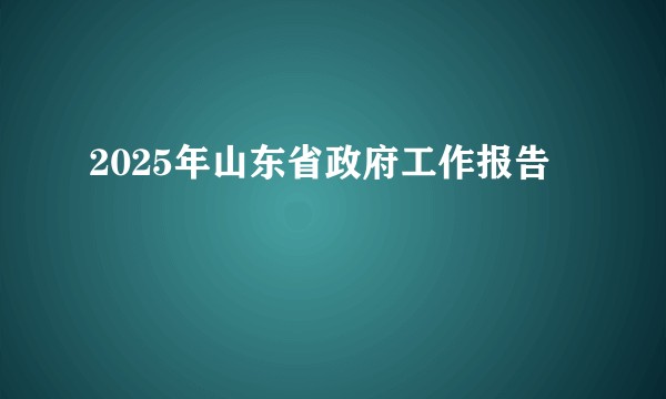 2025年山东省政府工作报告