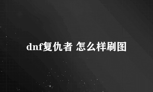 dnf复仇者 怎么样刷图