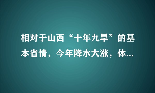 相对于山西“十年九旱”的基本省情，今年降水大涨，体现了我国降水（　　）A.季节变化大B.年际变化大C.空间分布不均D.东多西少