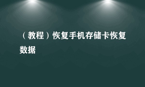（教程）恢复手机存储卡恢复数据