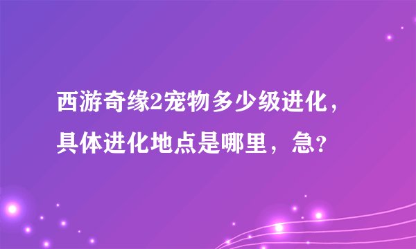 西游奇缘2宠物多少级进化，具体进化地点是哪里，急？
