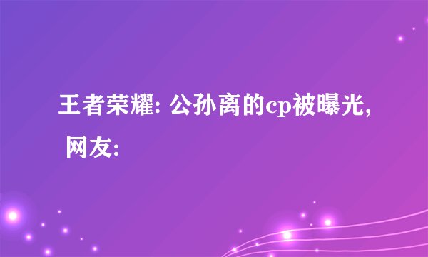 王者荣耀: 公孙离的cp被曝光, 网友: