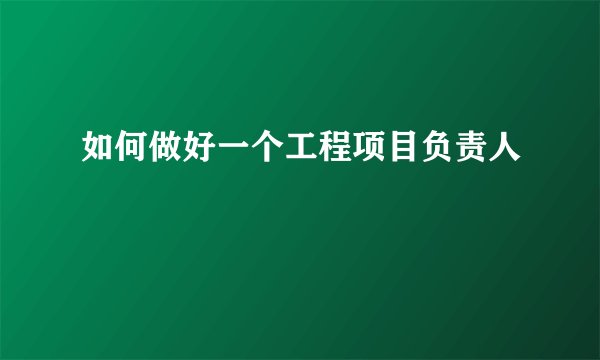 如何做好一个工程项目负责人