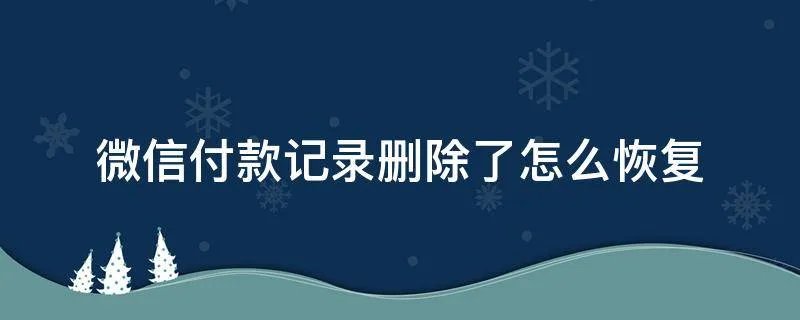 微信付款记录删除了怎么恢复