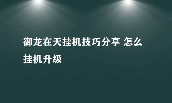 御龙在天挂机技巧分享 怎么挂机升级
