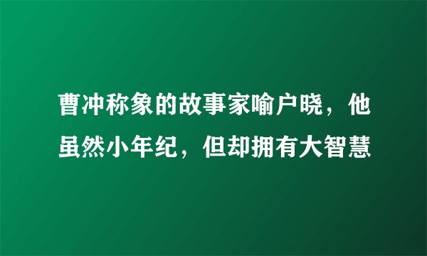 曹冲称象的故事家喻户晓，他虽然小年纪，但却拥有大智慧