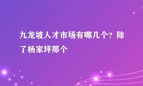 九龙坡人才市场有哪几个？除了杨家坪那个