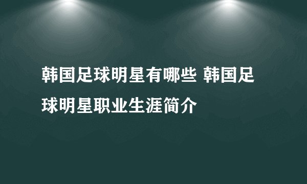 韩国足球明星有哪些 韩国足球明星职业生涯简介