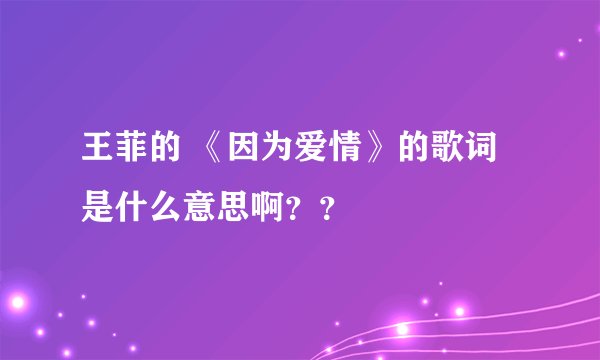 王菲的 《因为爱情》的歌词是什么意思啊？？