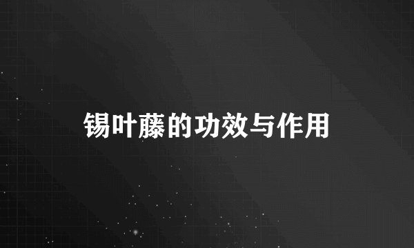 锡叶藤的功效与作用