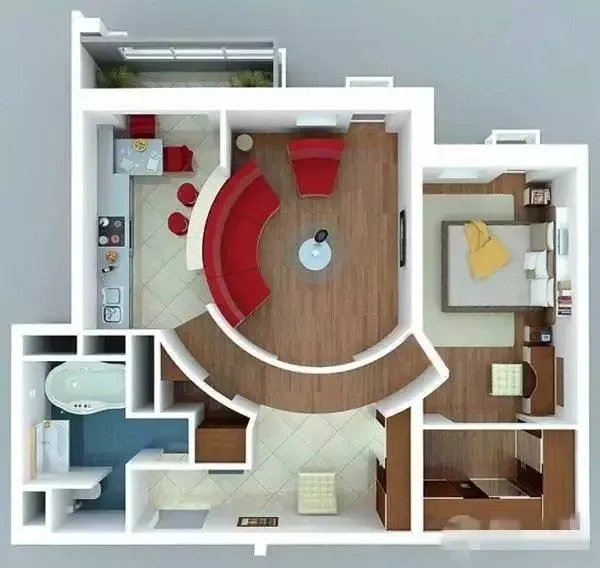 单身公寓一室一厅全景3D装修效果图!