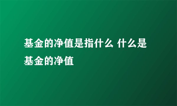 基金的净值是指什么 什么是基金的净值