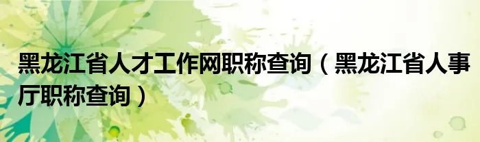 黑龙江省人才工作网职称查询（黑龙江省人事厅职称查询）