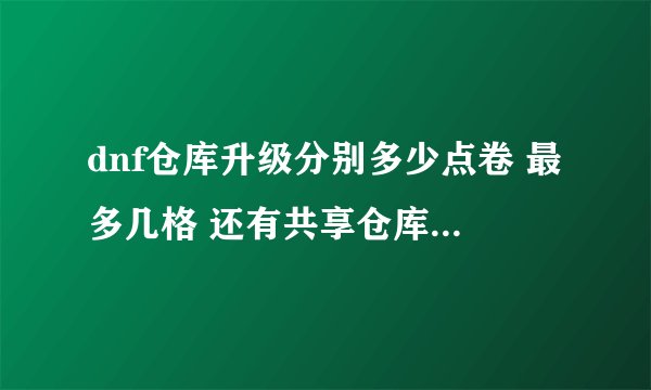 dnf仓库升级分别多少点卷 最多几格 还有共享仓库分别升级多