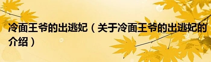 冷面王爷的出逃妃（关于冷面王爷的出逃妃的介绍）