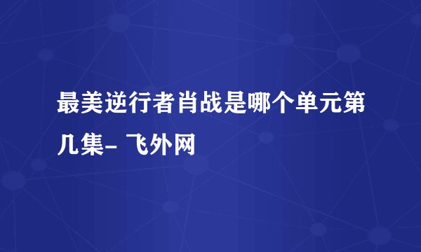 最美逆行者肖战是哪个单元第几集- 飞外网