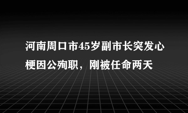 河南周口市45岁副市长突发心梗因公殉职，刚被任命两天