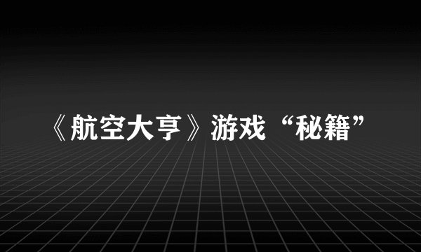 《航空大亨》游戏“秘籍”