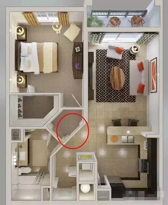 单身公寓一室一厅全景3D装修效果图!