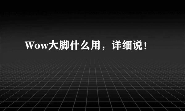 Wow大脚什么用，详细说！