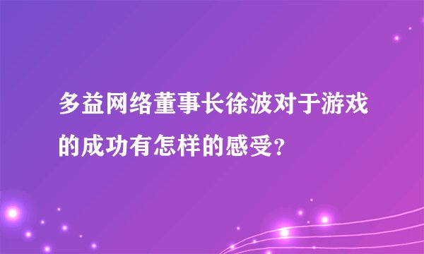 多益网络董事长徐波对于游戏的成功有怎样的感受？